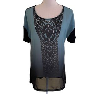 Ming Jeans Turquoise and Black Short Sleeve Tee with Faux Necklace Print